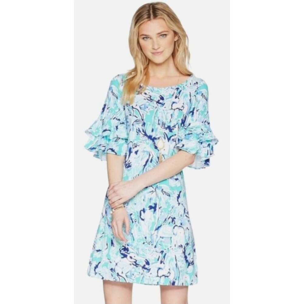 Lilly Pulitzer Women's Lula Dress XS Tropical Elephant Appeal Turquoise/Blue